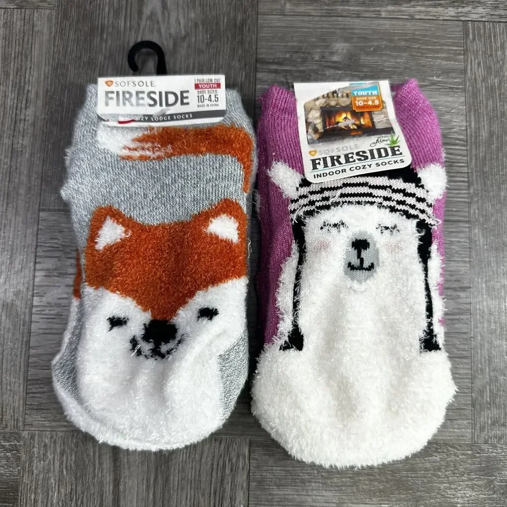 SOFSOLE Fireside Cozy Lodge Socks Youth size 10 - 4.5 (2 Pair Bundle)